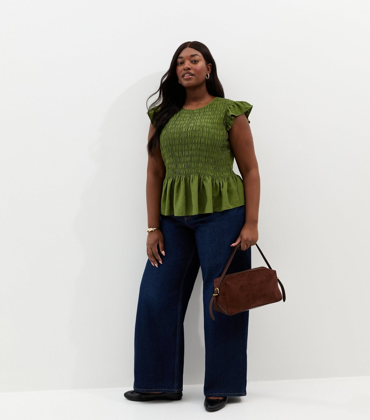 New Look Women's Plus Size Green Shirred Frill Sleeve Top Curves New Look - 3