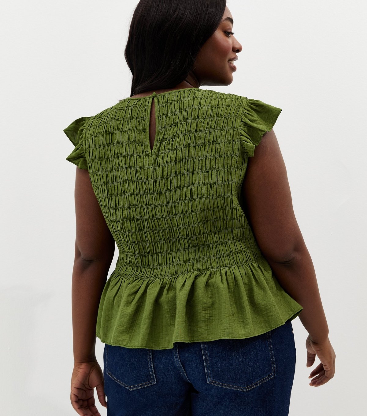 New Look Women's Plus Size Green Shirred Frill Sleeve Top Curves New Look - 4