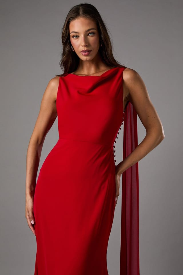 Coast Coast Women's Chiffon Detail Cowl Back Crepe Maxi Dress in Red - 2