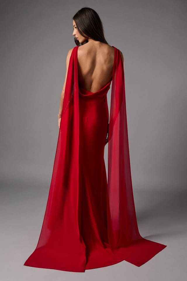 Coast Coast Women's Chiffon Detail Cowl Back Crepe Maxi Dress in Red - 3