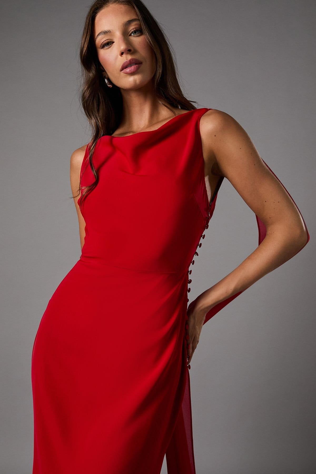 Coast Coast Women's Chiffon Detail Cowl Back Crepe Maxi Dress in Red - 4