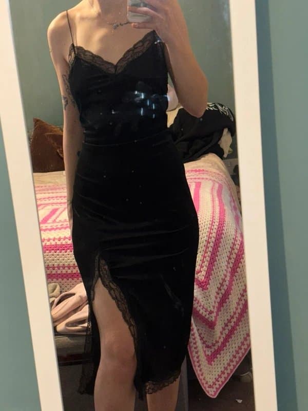 Bershka Bershka Black lace trim maxi dress