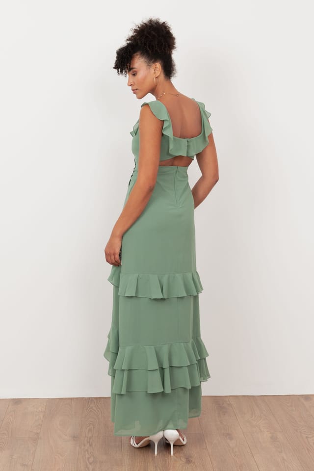 Maya Deluxe Maya Deluxe Women's Embellished Ruffle Maxi Dress in Light Green - 2