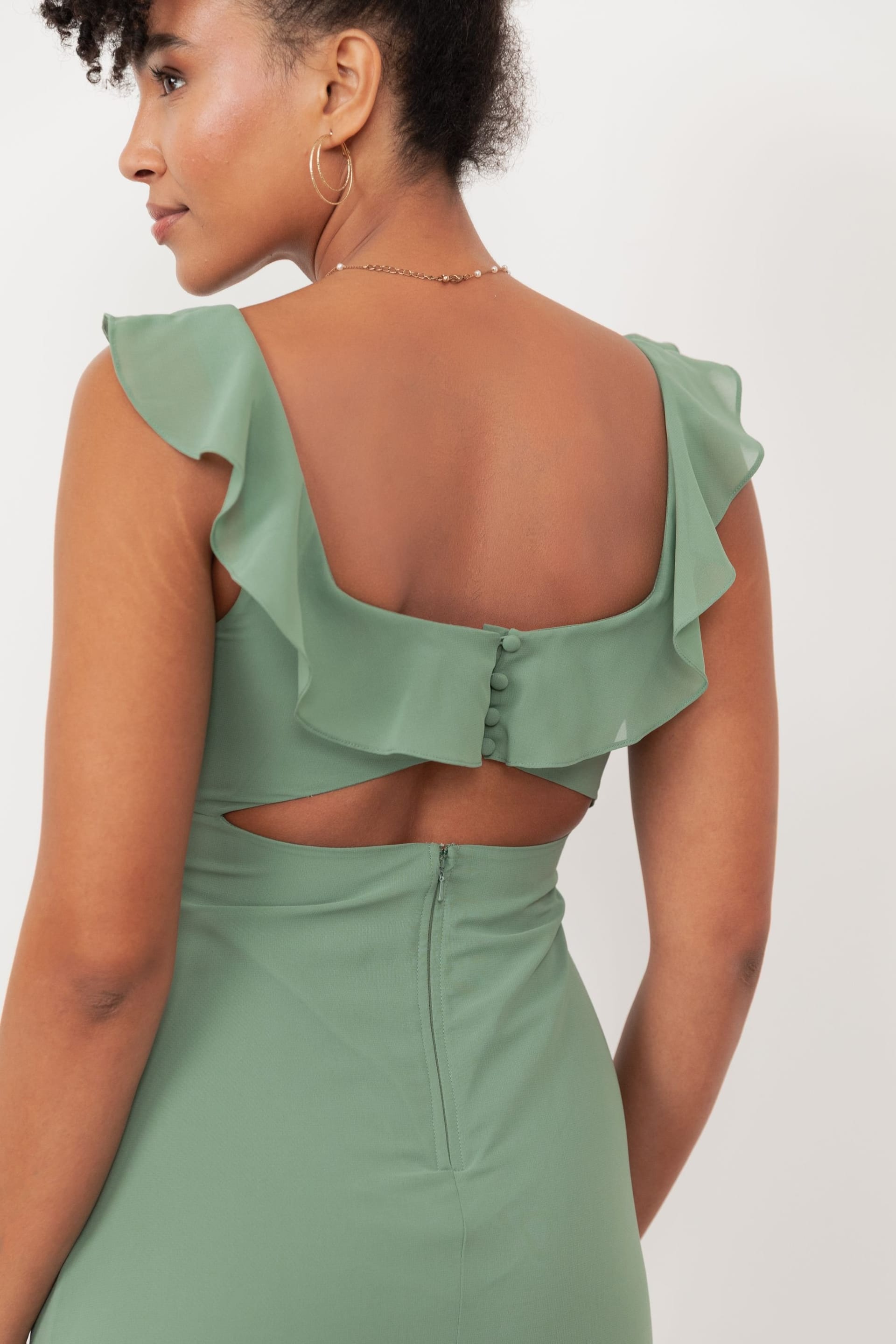 Maya Deluxe Maya Deluxe Women's Embellished Ruffle Maxi Dress in Light Green - 4