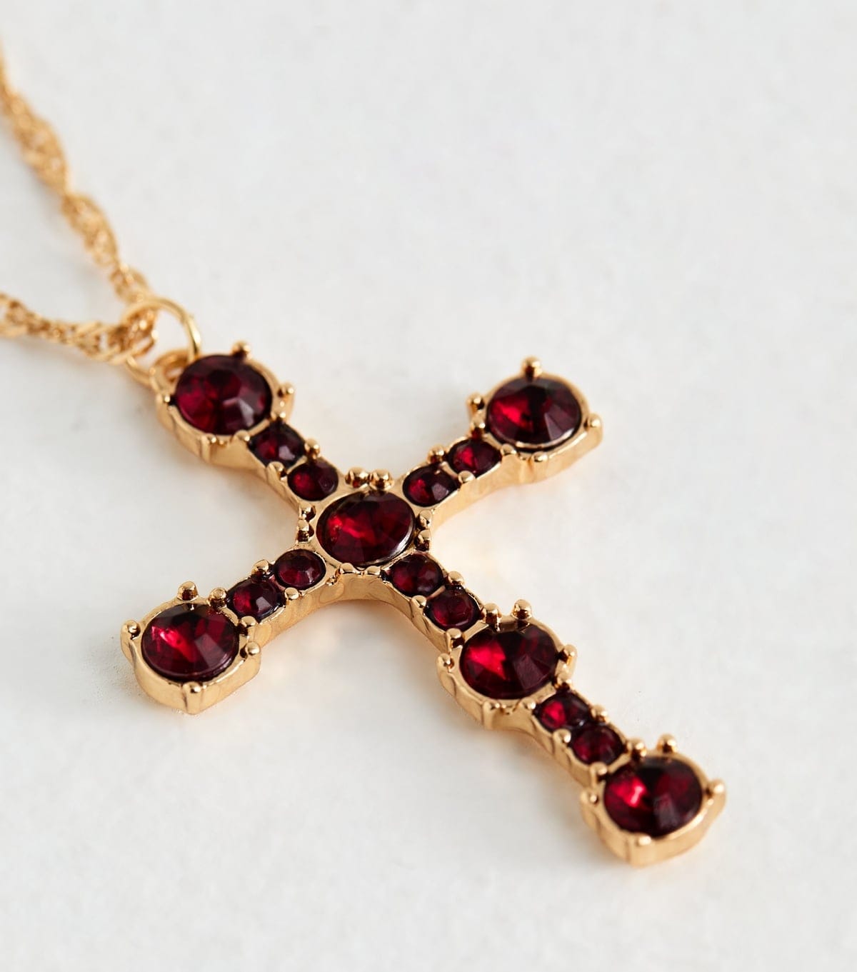 New Look Gold Tone Burgundy Cross Pendant Necklace New Look - 4