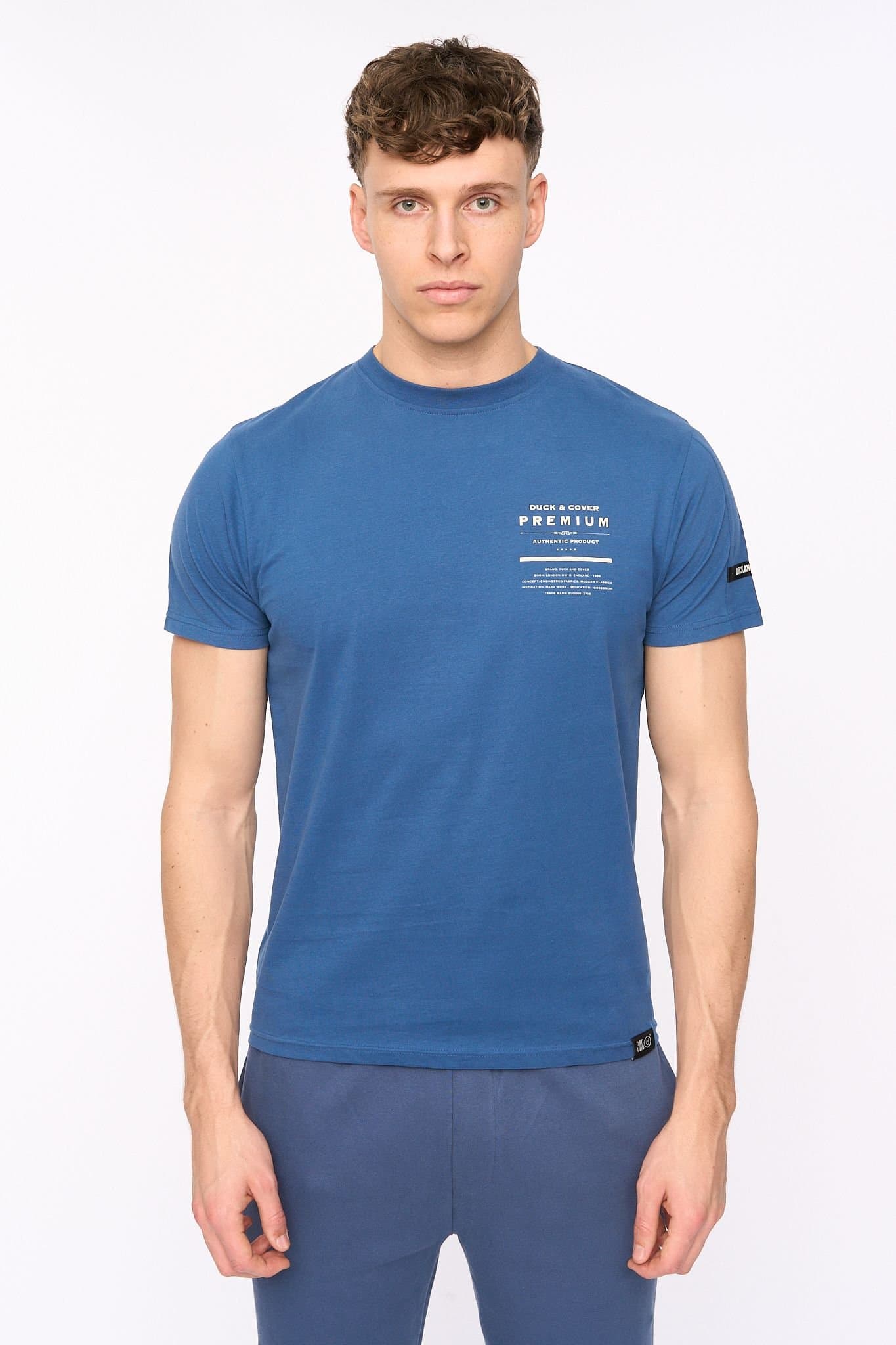 Duck&Cover Duck&Cover Blue Cotton Graphic T-Shirt for Men