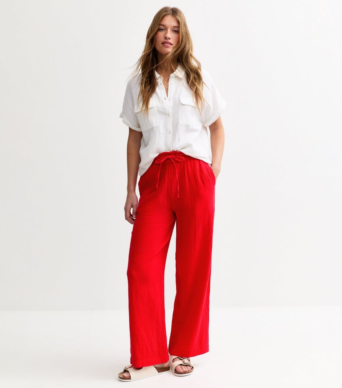 New Look Women's Bright Red Double Cloth Wide Leg Trousers New Look