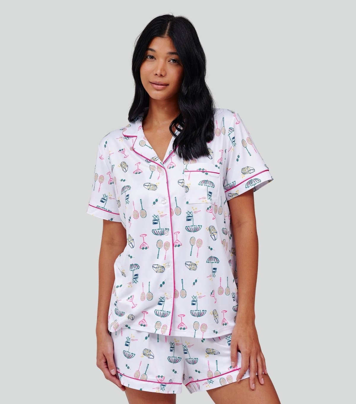 Loungeable Women's White Tennis Print Short Sleeve Pyjama Set Loungeable New Look