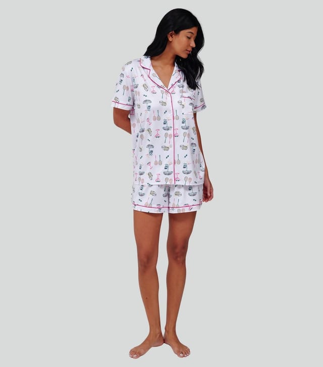 Loungeable Women's White Tennis Print Short Sleeve Pyjama Set Loungeable New Look - 2