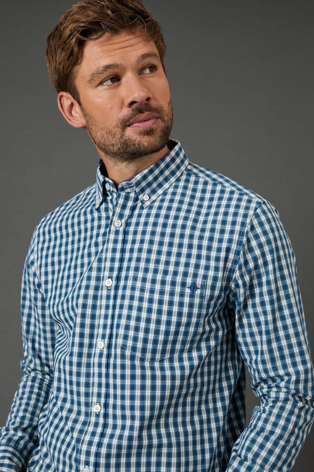 Maine Maine Men's Blue Check Long Sleeve Button Down Shirt - 2