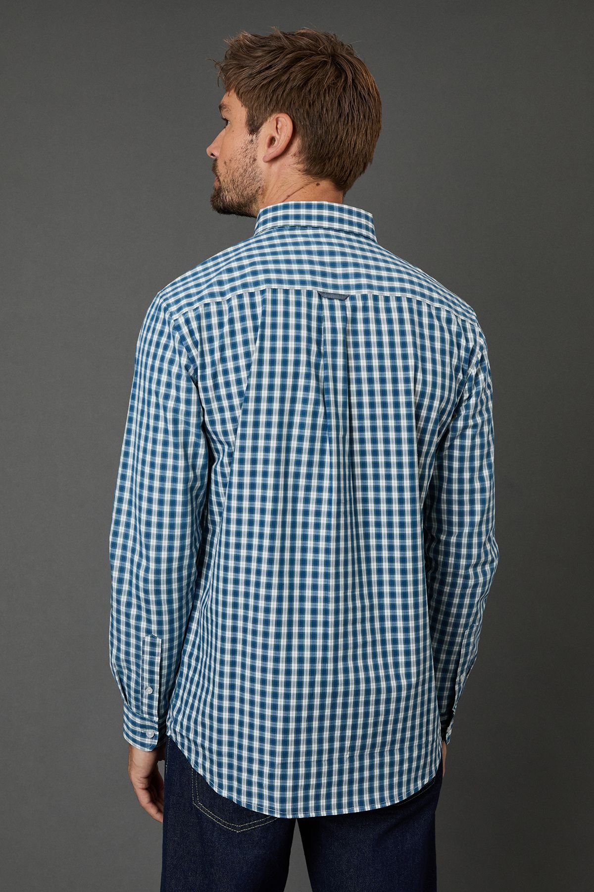 Maine Maine Men's Blue Check Long Sleeve Button Down Shirt - 3