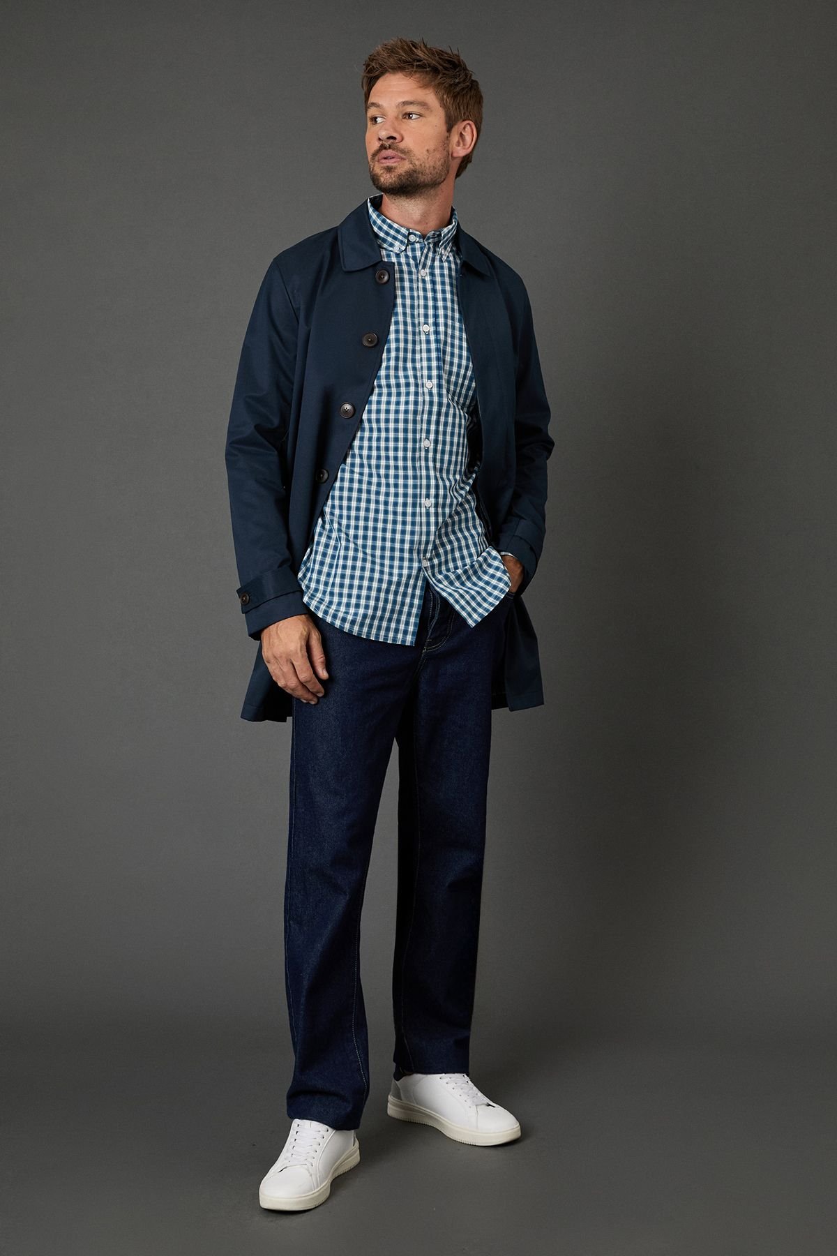 Maine Maine Men's Blue Check Long Sleeve Button Down Shirt - 4