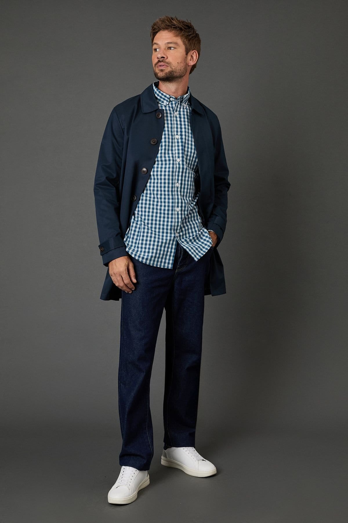 Maine Maine Men's Blue Check Long Sleeve Button Down Shirt - 4