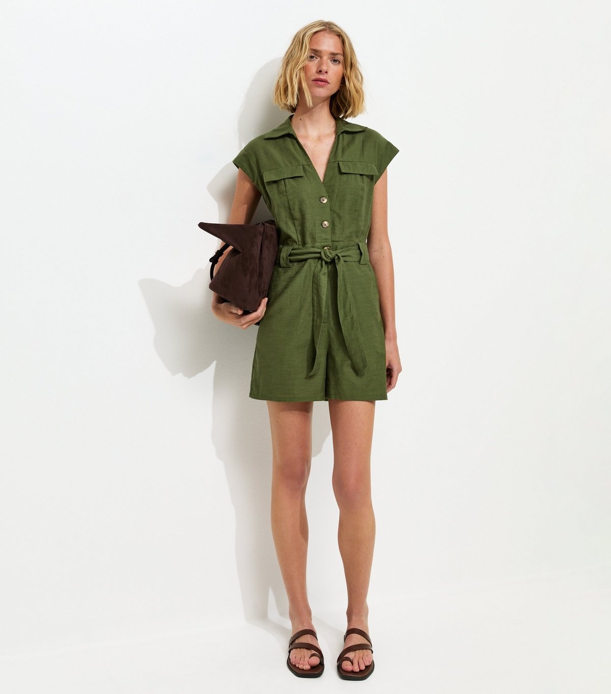 New Look Women's Khaki Utility Short Sleeve Playsuit New Look - 2