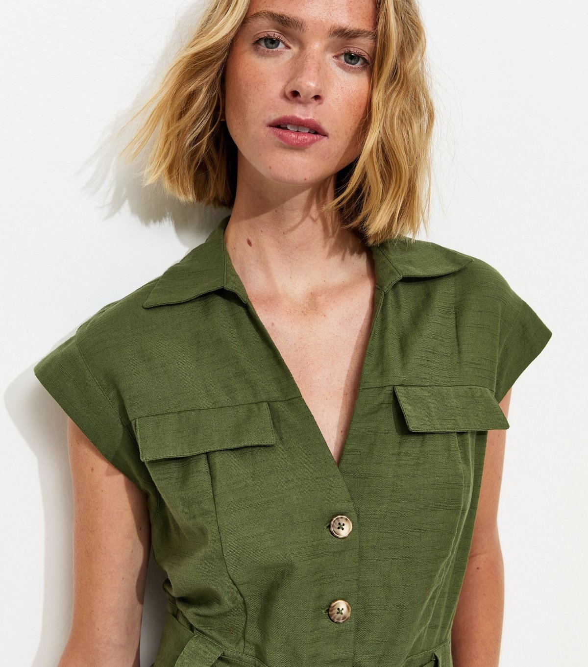 New Look Women's Khaki Utility Short Sleeve Playsuit New Look - 3