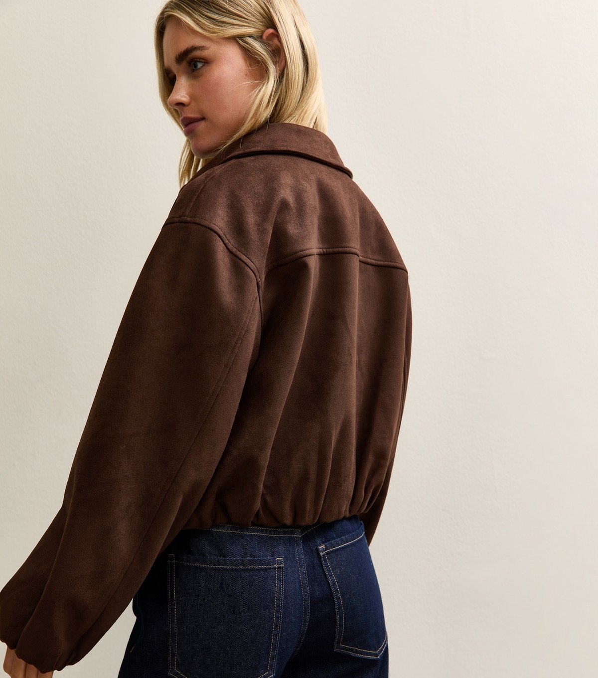 New Look Women's Petite Dark Brown Faux Suede Bubble Hem Jacket New Look - 4