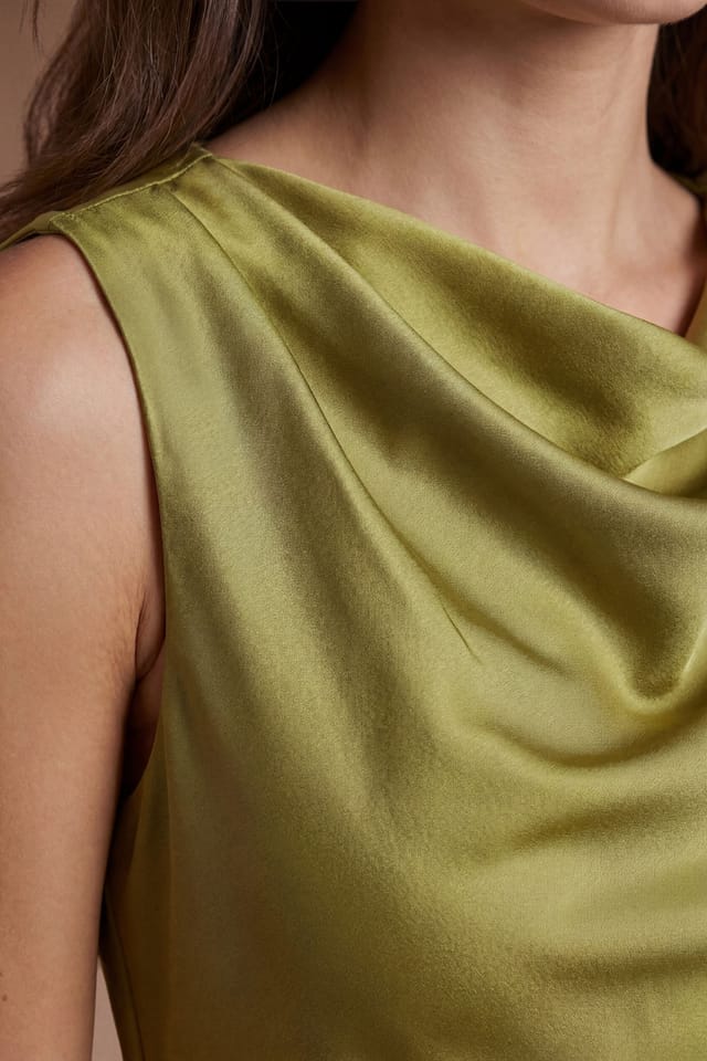 Coast Coast Women's Cowl Neck Sleeveless Satin Midi Dress in Olive - 2