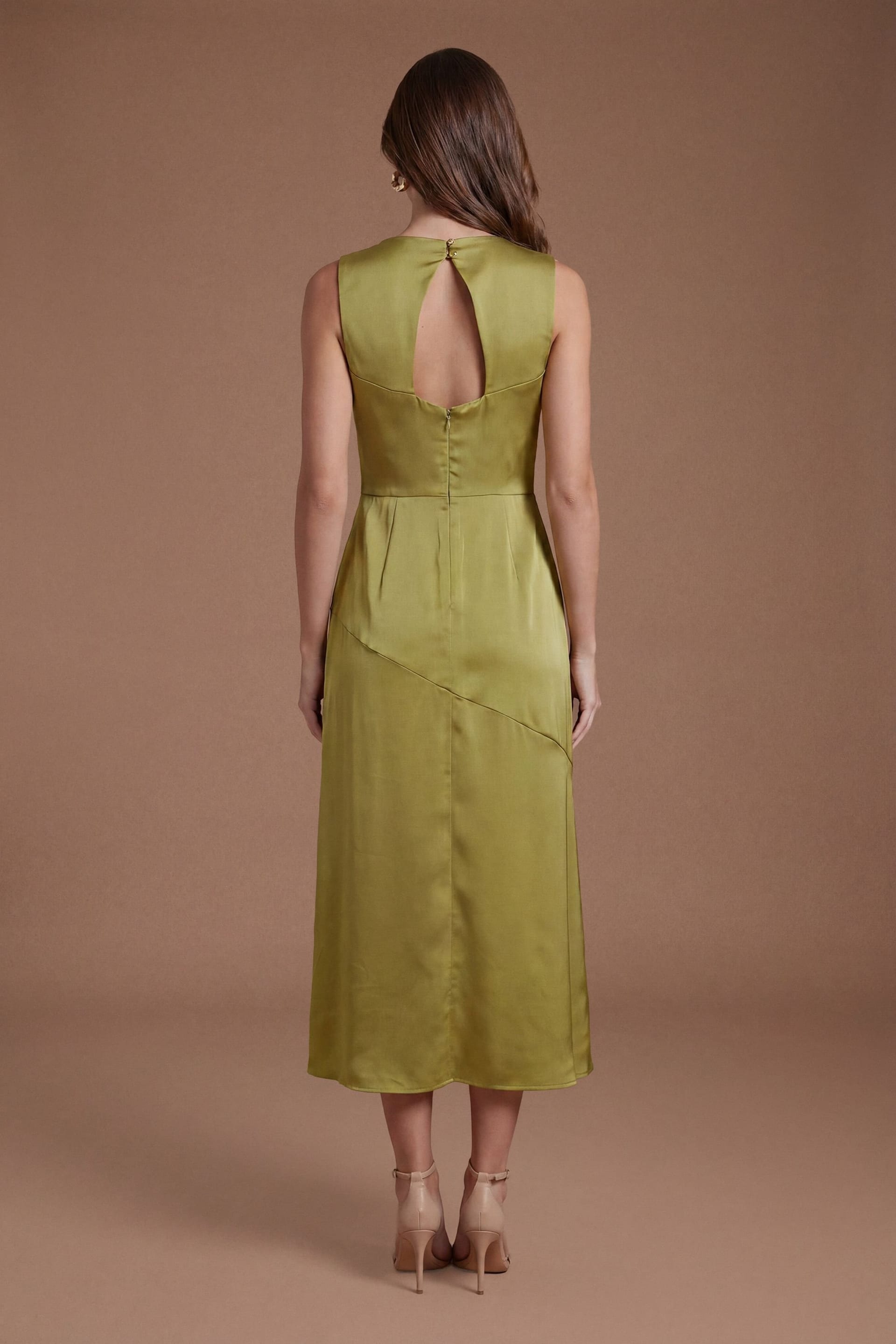 Coast Coast Women's Cowl Neck Sleeveless Satin Midi Dress in Olive - 4