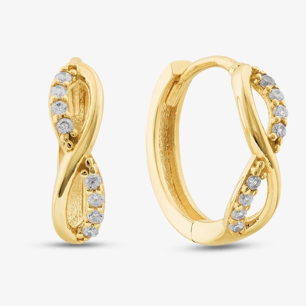 T.H.Baker T.H.Baker Women's 9ct Yellow Gold Cubic Zirconia Infinity 14mm Huggie Earrings GER245