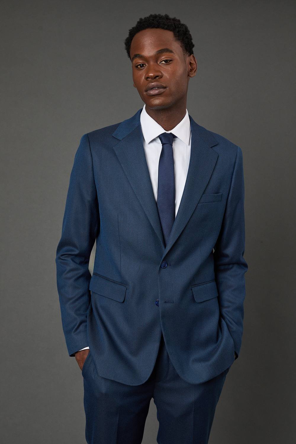 Burton Burton Men's Navy Birdseye Stretch Slim Fit Suit Jacket - 2