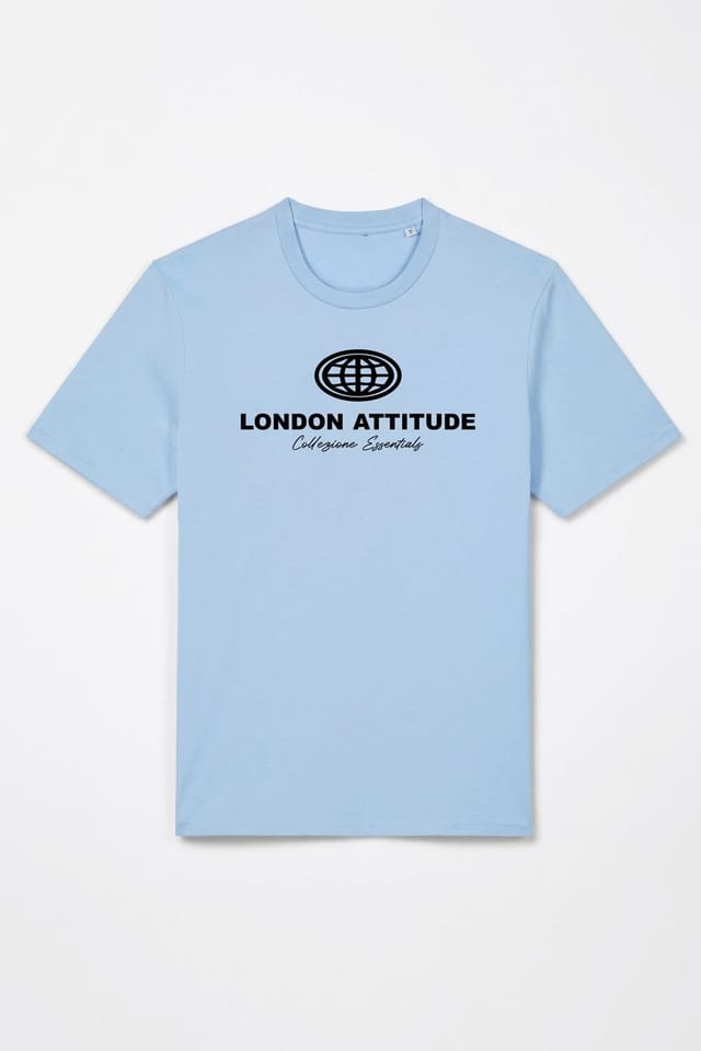 LONDON ATTITUDE LONDON ATTITUDE Men's Essential Globe Logo Premium Cotton T-Shirt in Light Blue - 2