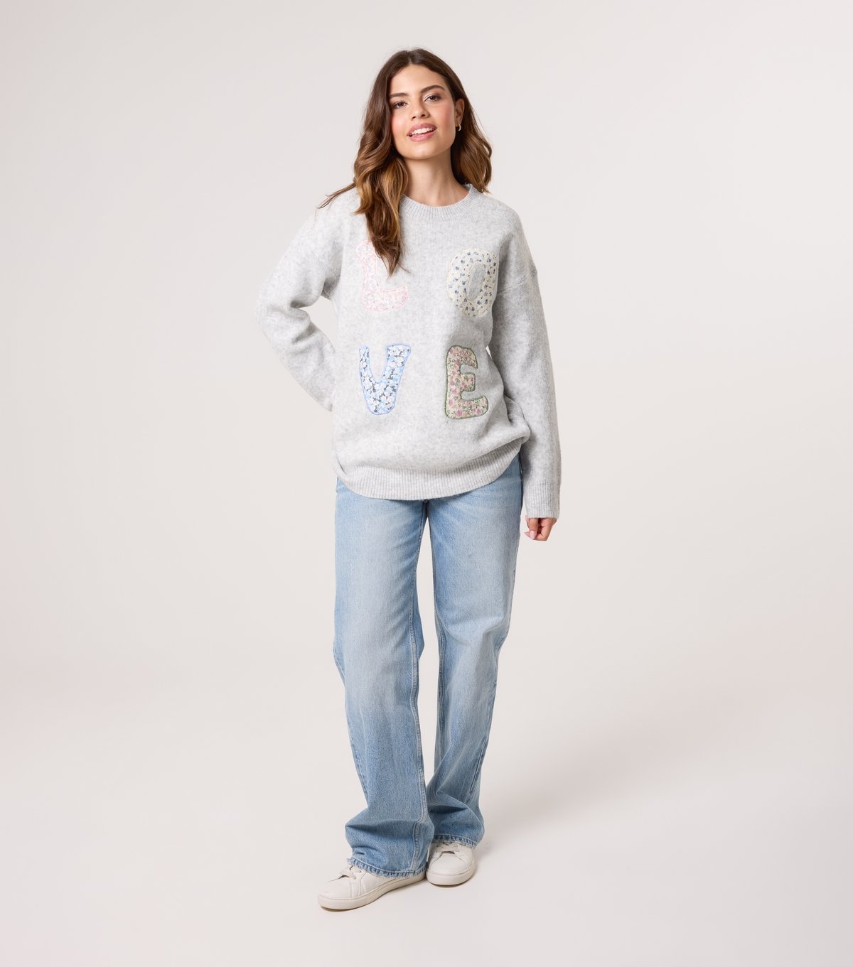 Blue Vanilla Women's Mid Grey Floral Love Appliqué Jumper Blue Vanilla New Look - 2