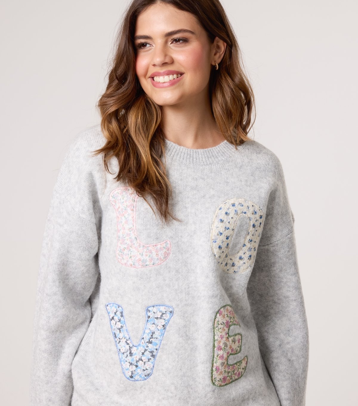 Blue Vanilla Women's Mid Grey Floral Love Appliqué Jumper Blue Vanilla New Look - 3