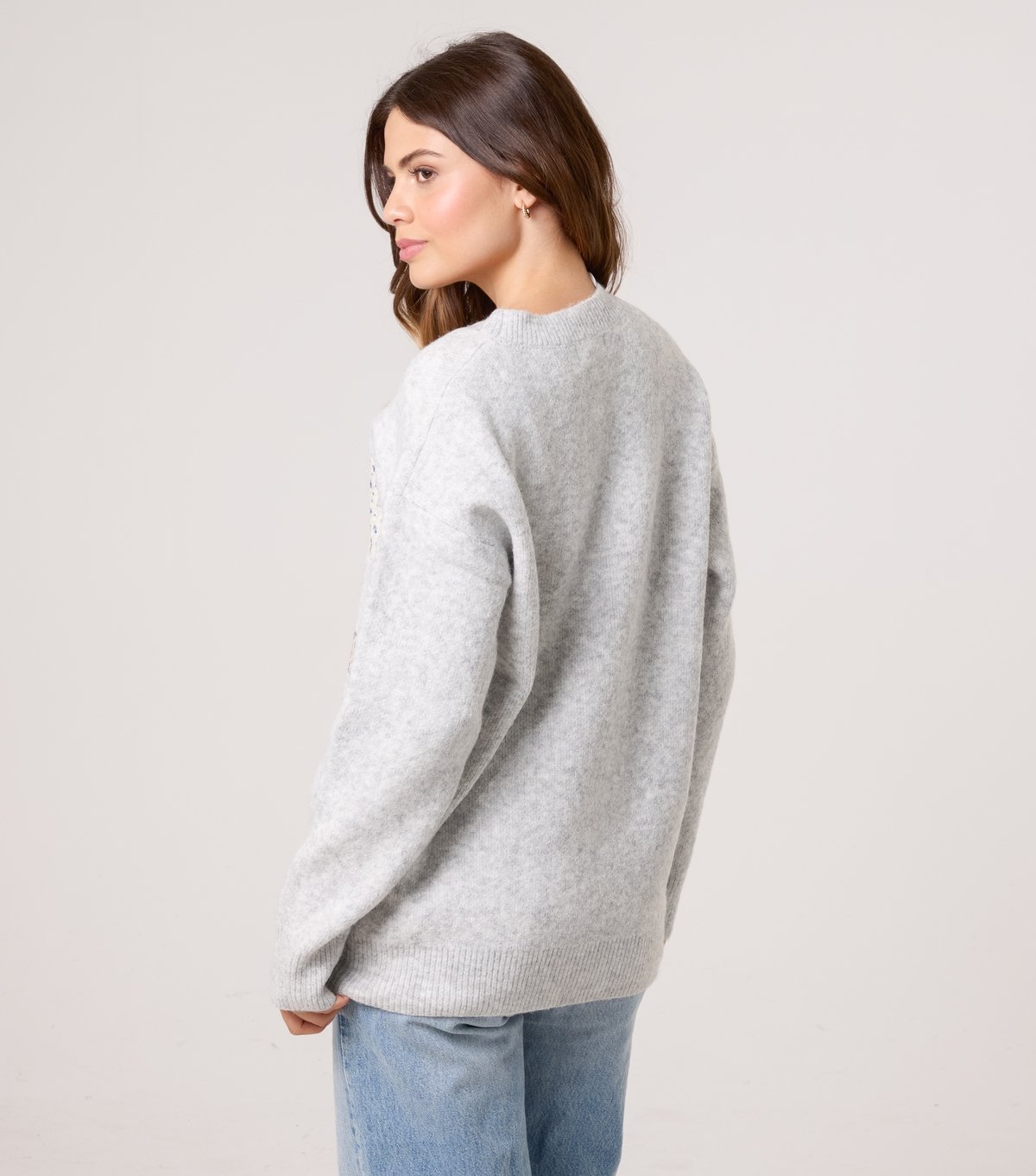 Blue Vanilla Women's Mid Grey Floral Love Appliqué Jumper Blue Vanilla New Look - 4