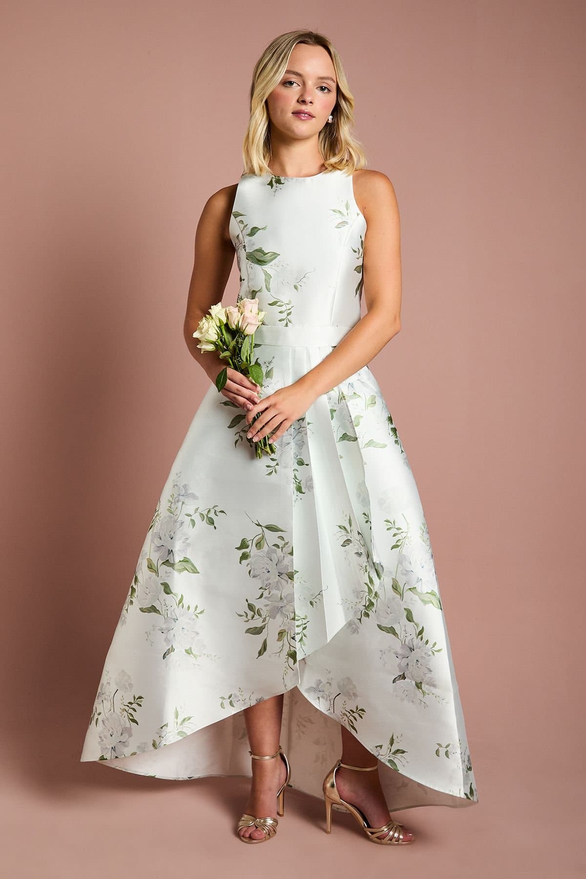 Coast Coast Women's Teen Printed Twill Waterfall Bridesmaid Dress in Sage