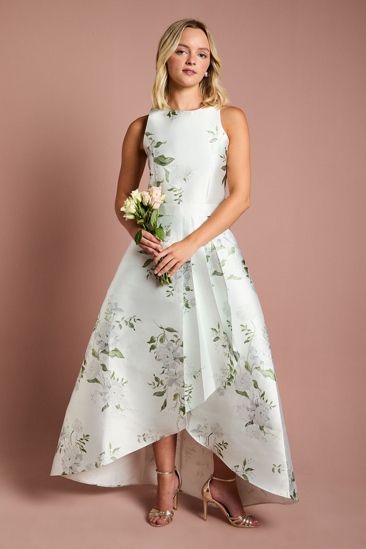 Coast Coast Women's Teen Printed Twill Waterfall Bridesmaid Dress in Sage - 2