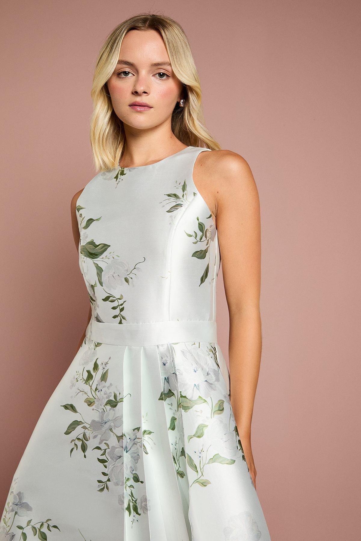 Coast Coast Women's Teen Printed Twill Waterfall Bridesmaid Dress in Sage - 4