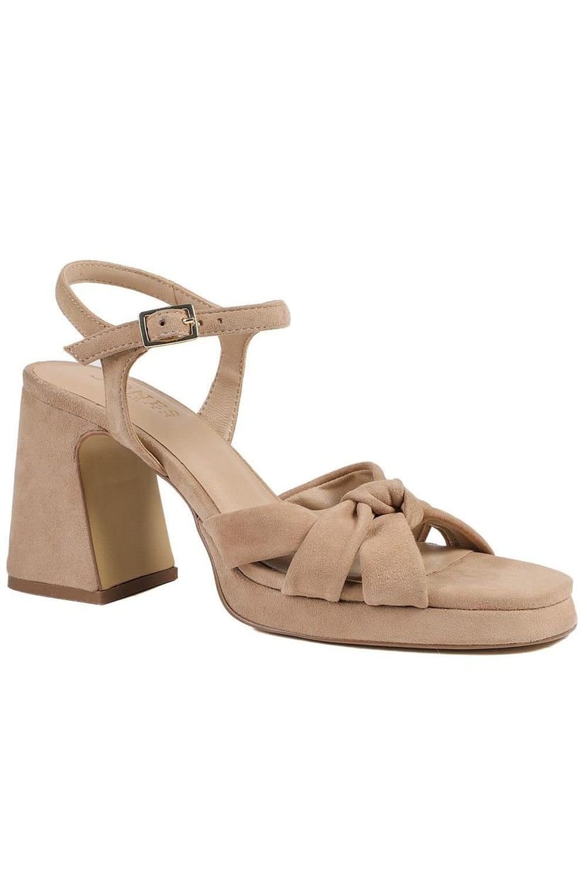 Jones Bootmaker Jones Bootmaker Women's Gloriana Block Heel Leather Buckled Sandals in Tan - 1