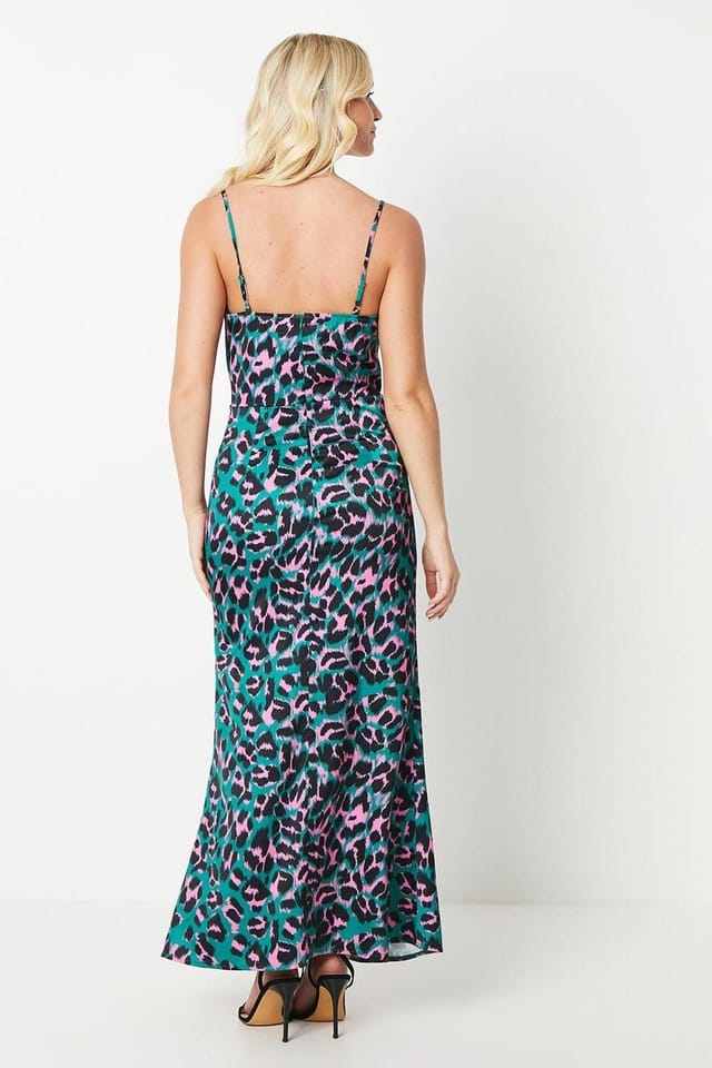Debut London Debut London Women's by Coast Satin Animal Printed Slip Dress in Green - 2