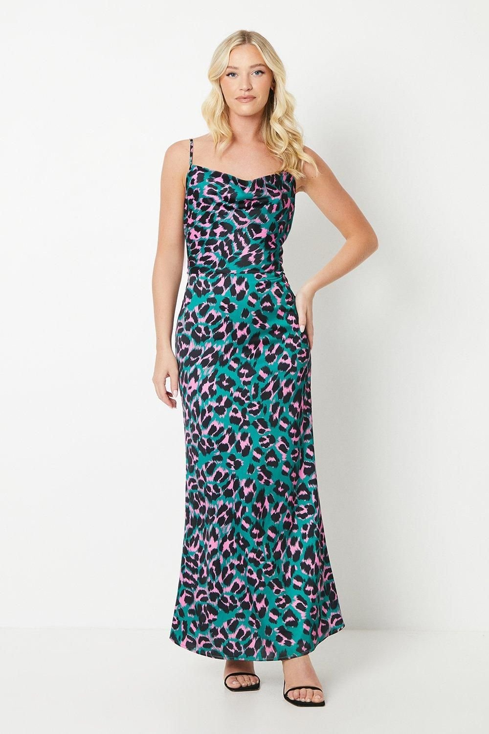 Debut London Debut London Women's by Coast Satin Animal Printed Slip Dress in Green - 3