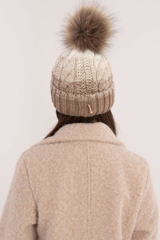 Love Lace Love Lace Women's Winter Ombre Fleece Lined Beanie with Soft Pom Pom Wool Blend in Beige - 3