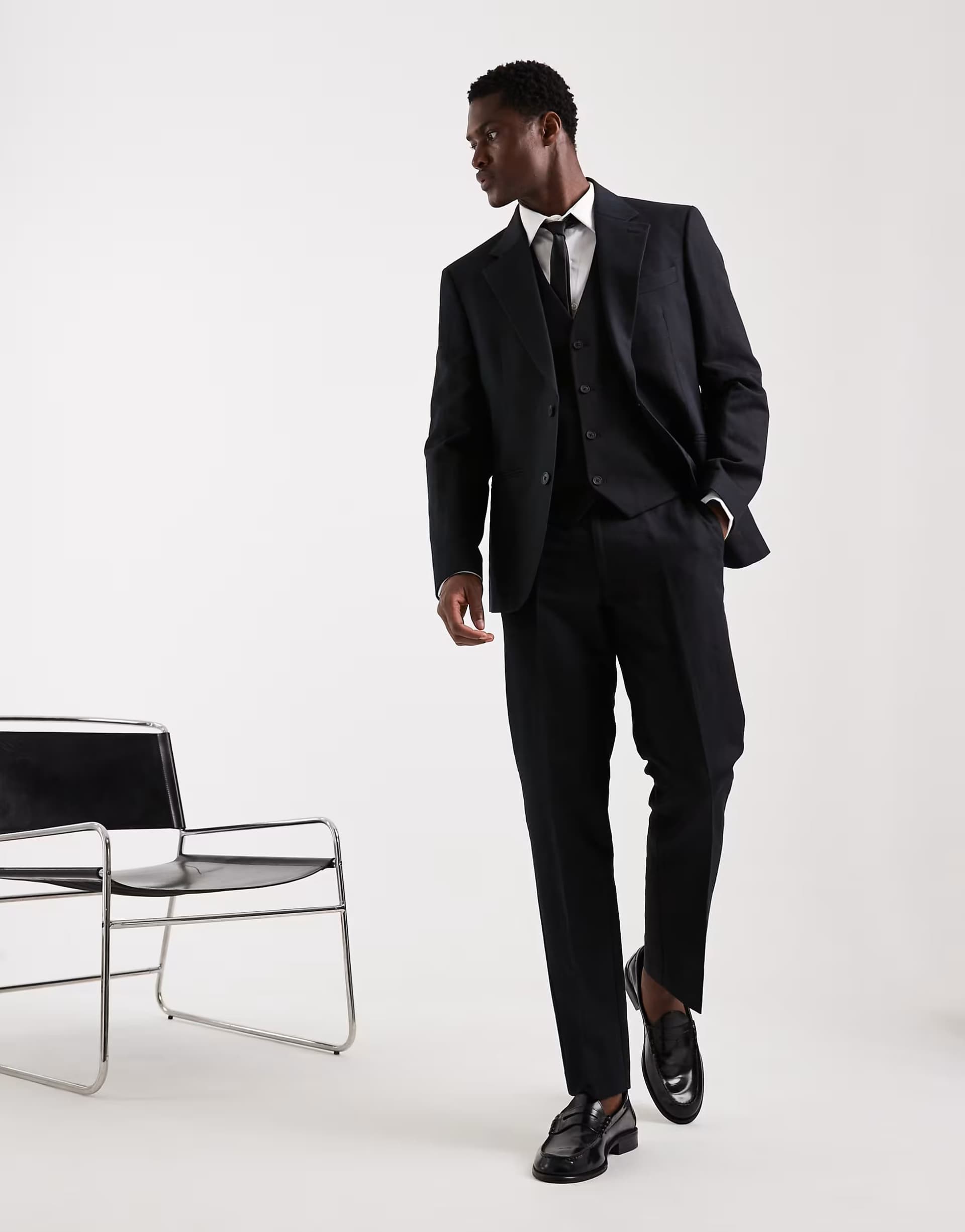 ASOS ASOS DESIGN slim suit trousers in black linen rich twill