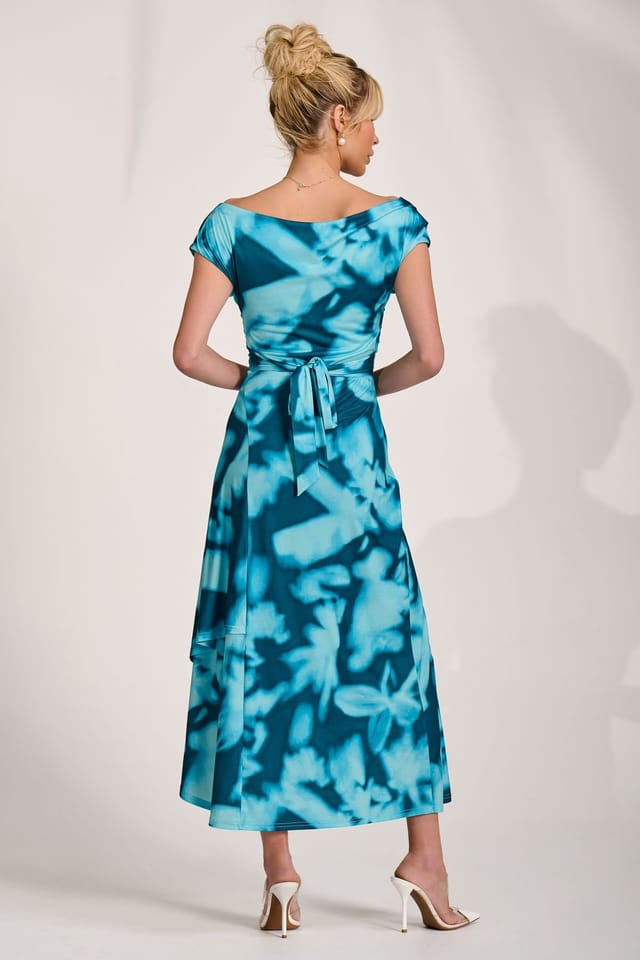 Jolie Moi Jolie Moi Women's Draped Asymmetric Jersey Midi dress in Teal - 2