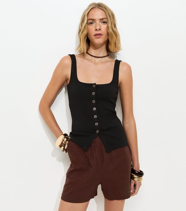 New Look Women's Premium Black Button Through Vest Top New Look - 2