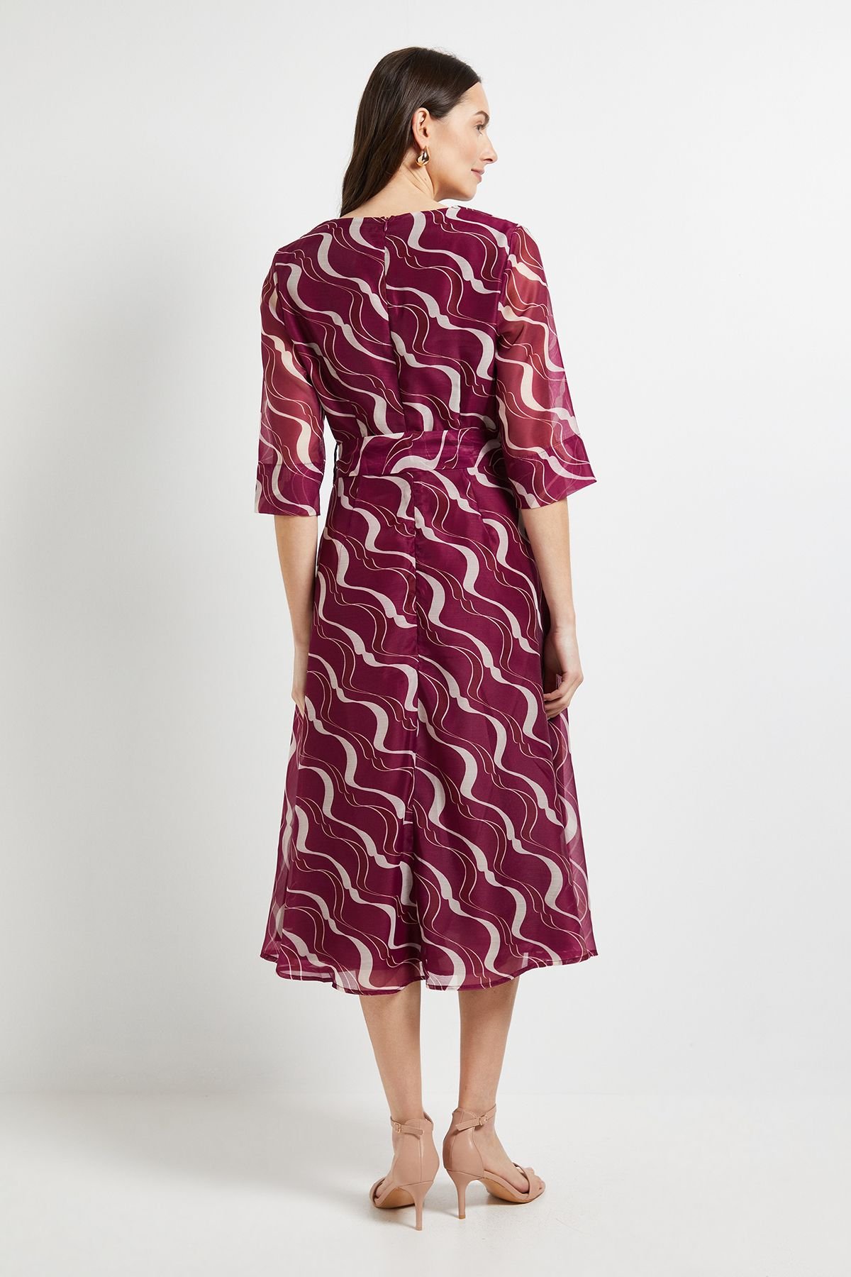 Principles Principles Women's Abstract Organza Belted Midi Dress in Berry - 3