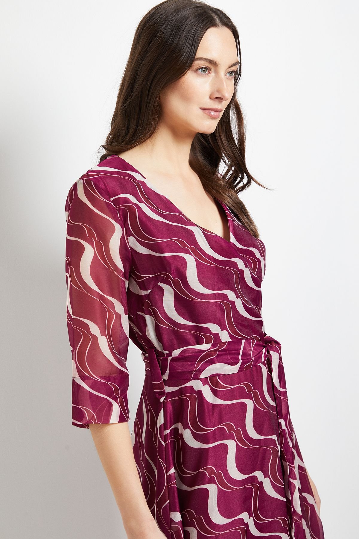 Principles Principles Women's Abstract Organza Belted Midi Dress in Berry - 4