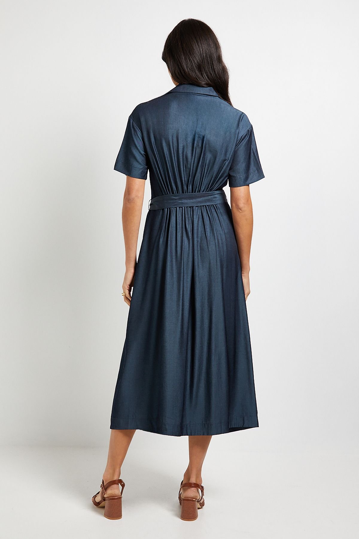 Wallis Wallis Women's Denim Look Zip Belted Midi Dress in Indigo - 3