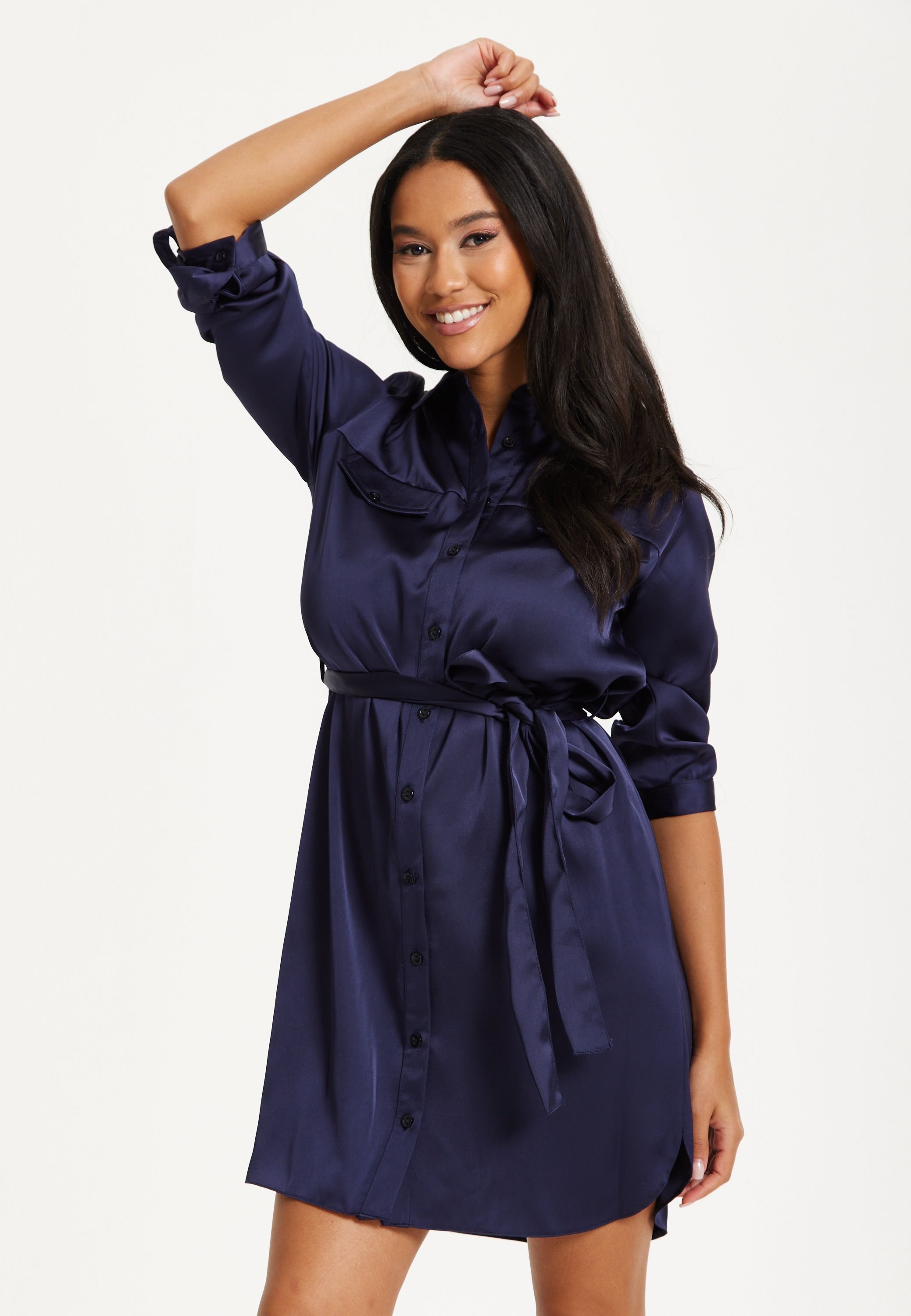 Liquorish Liquorish Women's Navy Belted Shirt Mini Dress - 2