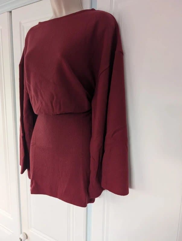 ASOS ASOS Design super soft wide long sleeve mini dress in burgundy size 4-6