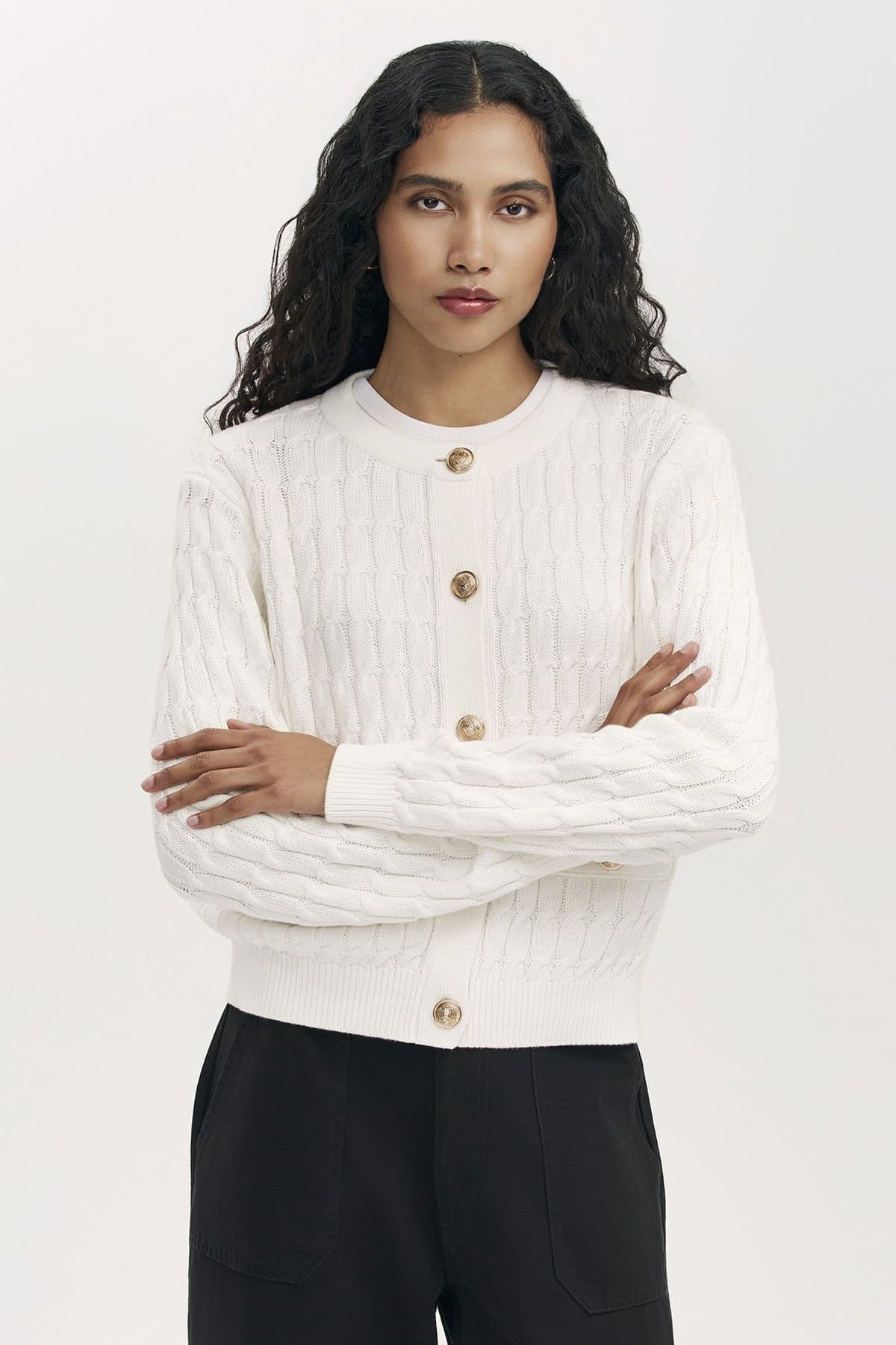 Finery London Finery London Women's Elaine Round Neck Knitted Cardigan in Natural White