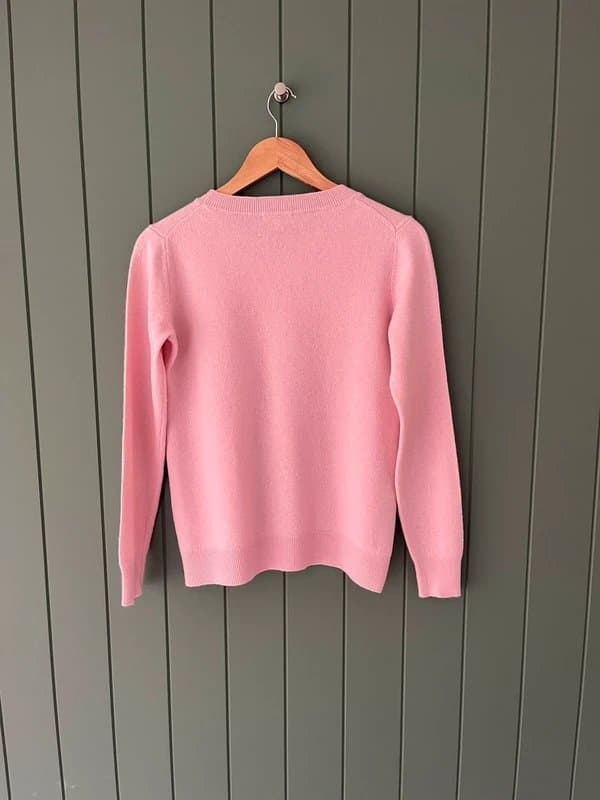 Hobbs Hobbs Sweater Jumper 8-10 Pink & Cream Star Design 90% Merino Wool 10% Cashmere