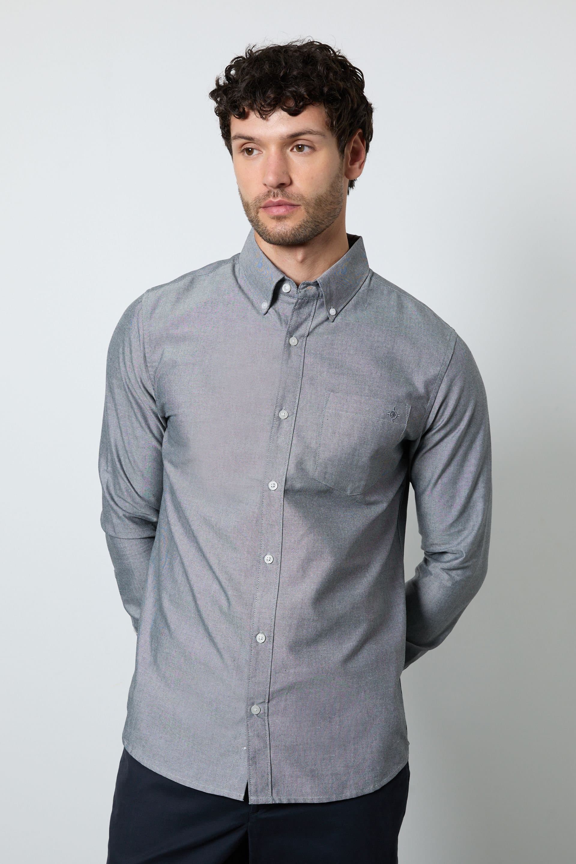 Maine Maine Men's Dark Grey Oxford Long Sleeve Shirt