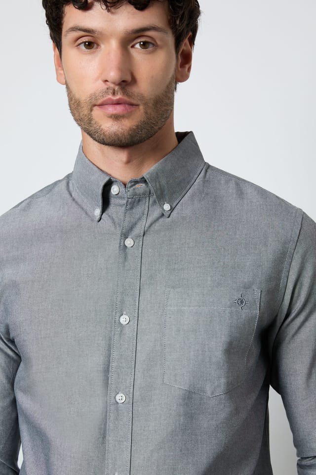 Maine Maine Men's Dark Grey Oxford Long Sleeve Shirt - 2