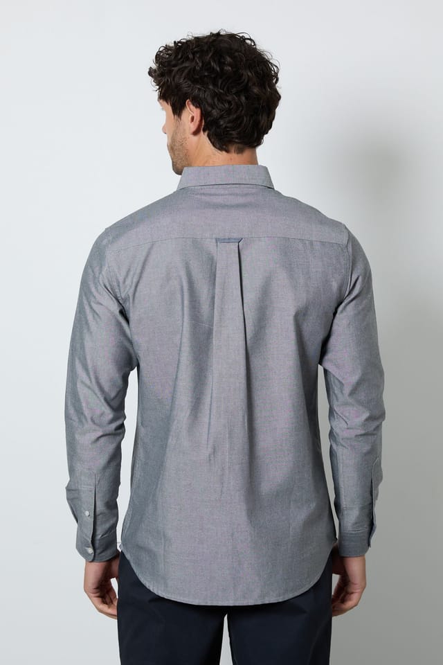 Maine Maine Men's Dark Grey Oxford Long Sleeve Shirt - 3