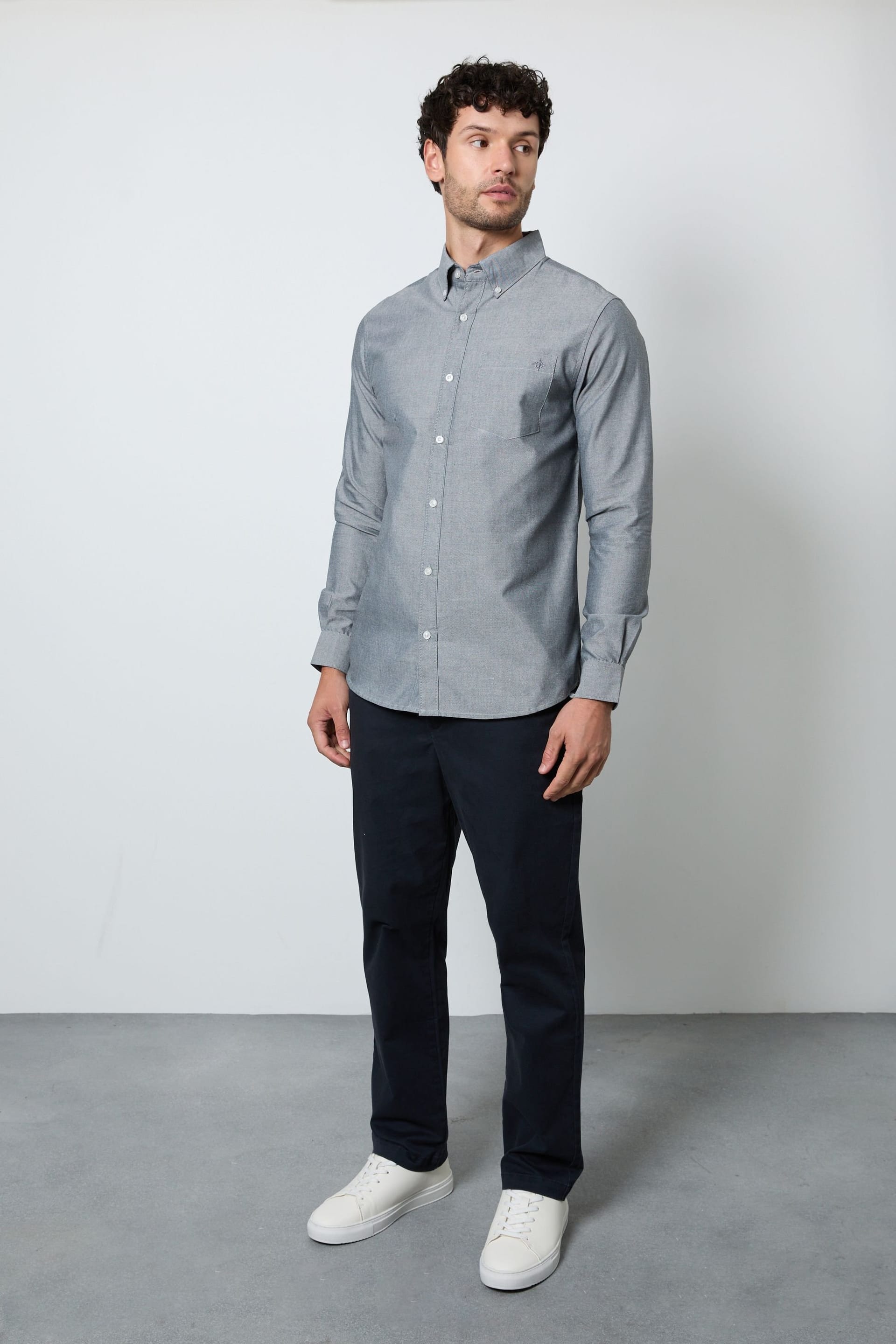Maine Maine Men's Dark Grey Oxford Long Sleeve Shirt - 4