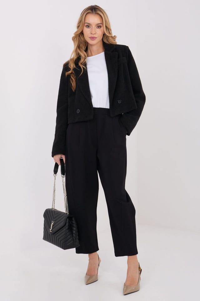 Love Lace Love Lace Women's High Waisted Tapered Trousers with Pockets in Black - 2